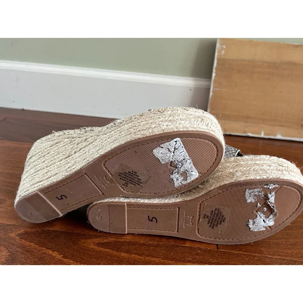 Marc Fisher Alenni Snakeskin Espadrille‎ Wedge Sandals Grey Black Leather 9.5 M